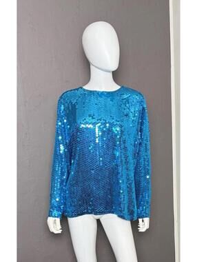 1980's Turquoise Sequined Silk by Della Roufogali Glam Razzle Dazzle Studio 54
